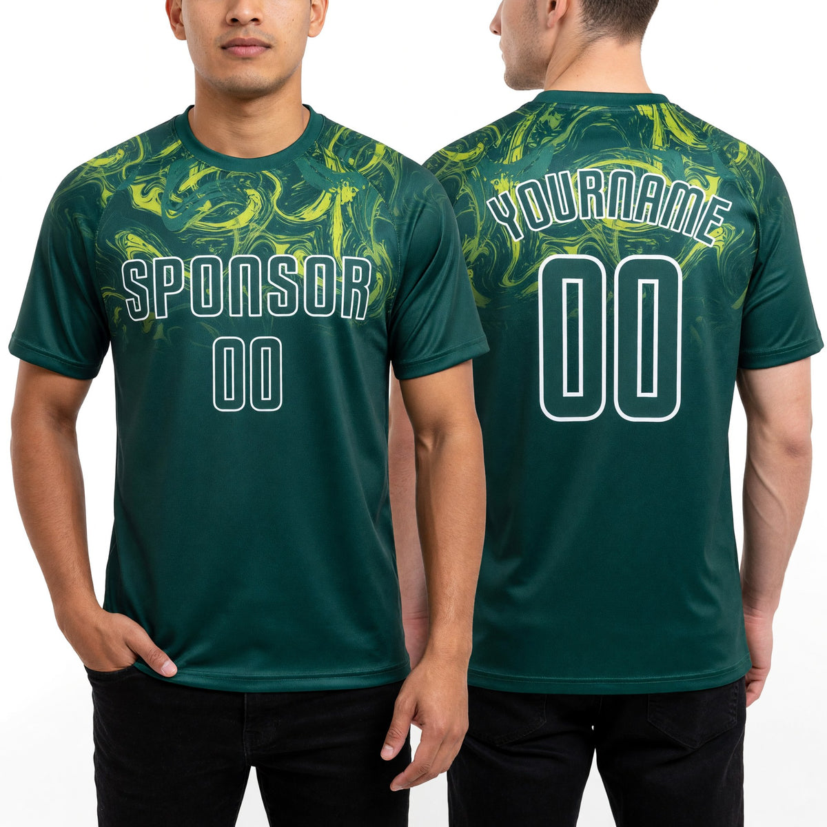 Custom Kelly Green Kelly Green-Gold Sublimation Soccer Uniform Jersey worn front and back