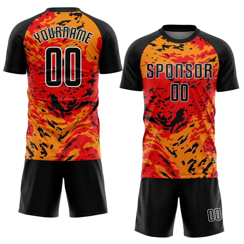 Custom Red Black-Gold Sublimation Soccer Uniform Jersey photo 2