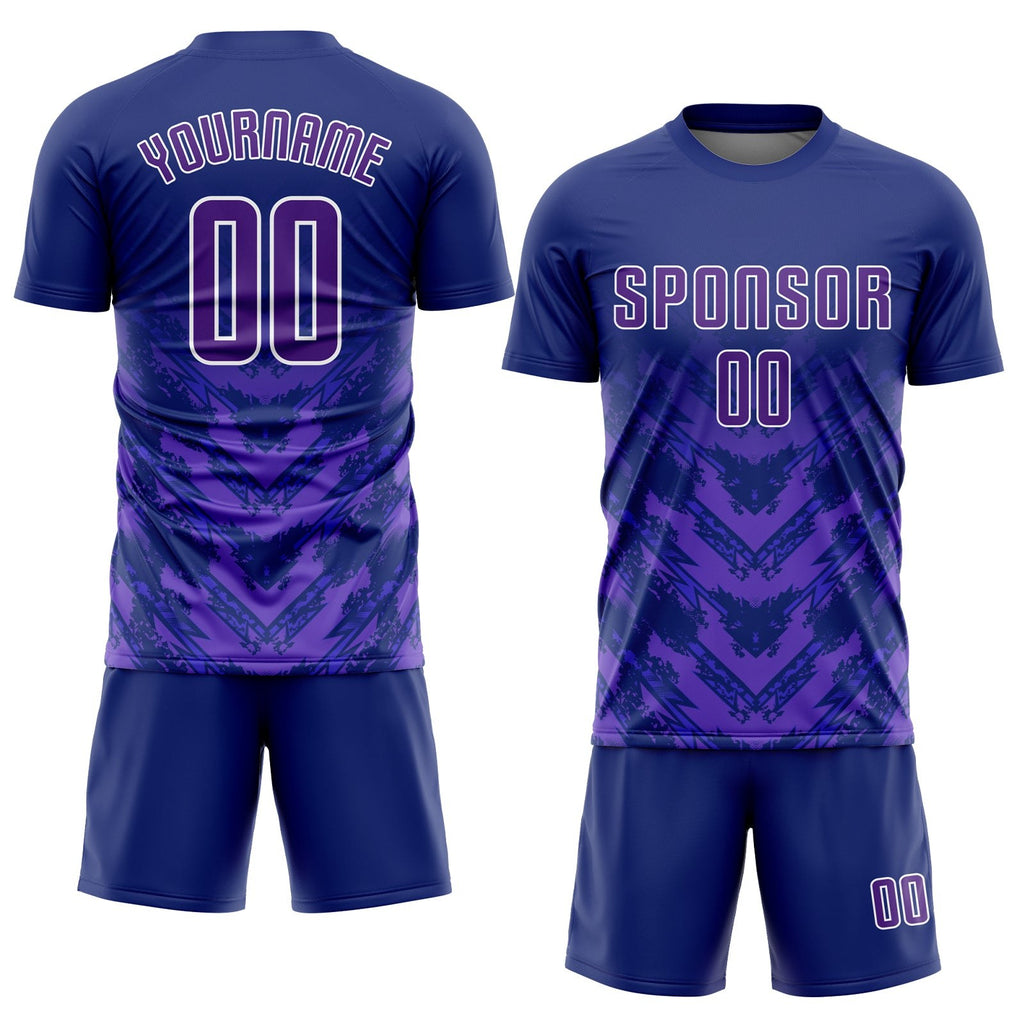 Custom Navy Purple-White Sublimation Soccer Uniform Jersey photo 2