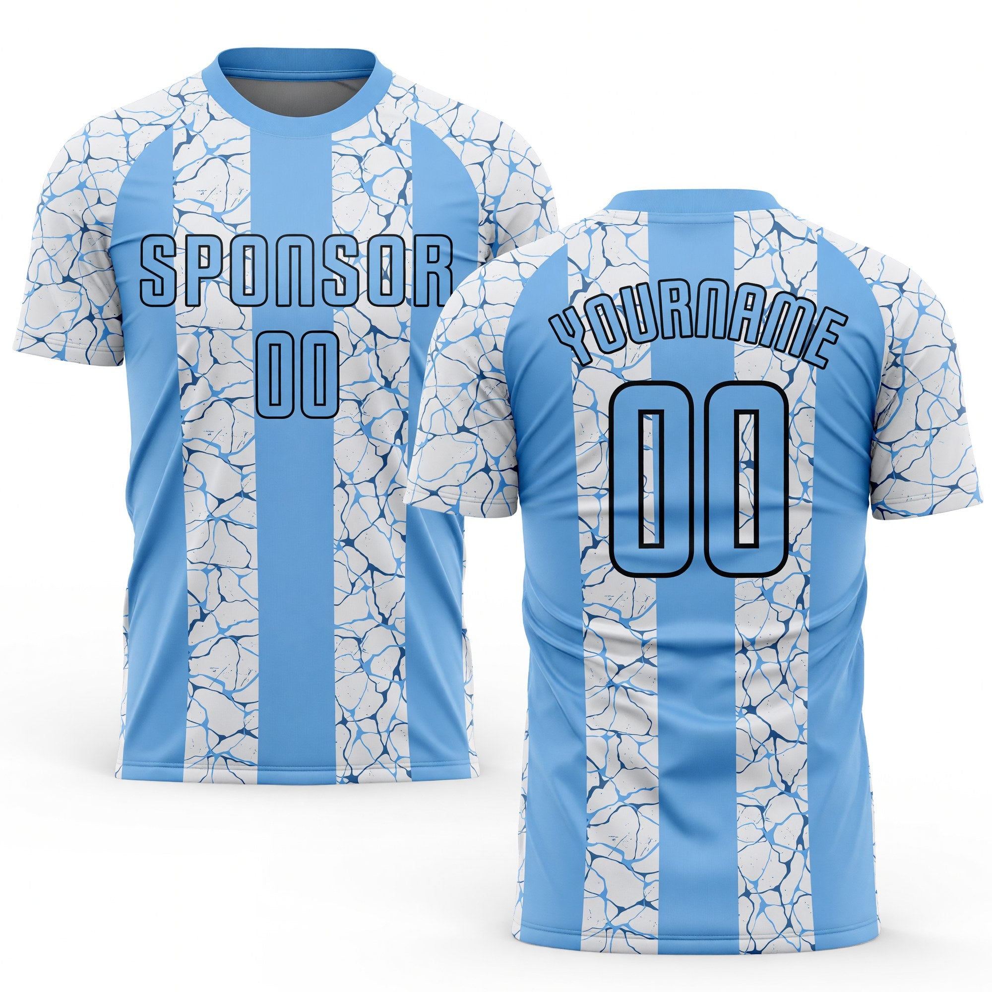 Custom Light Blue Black-White Sublimation Soccer Uniform Jersey