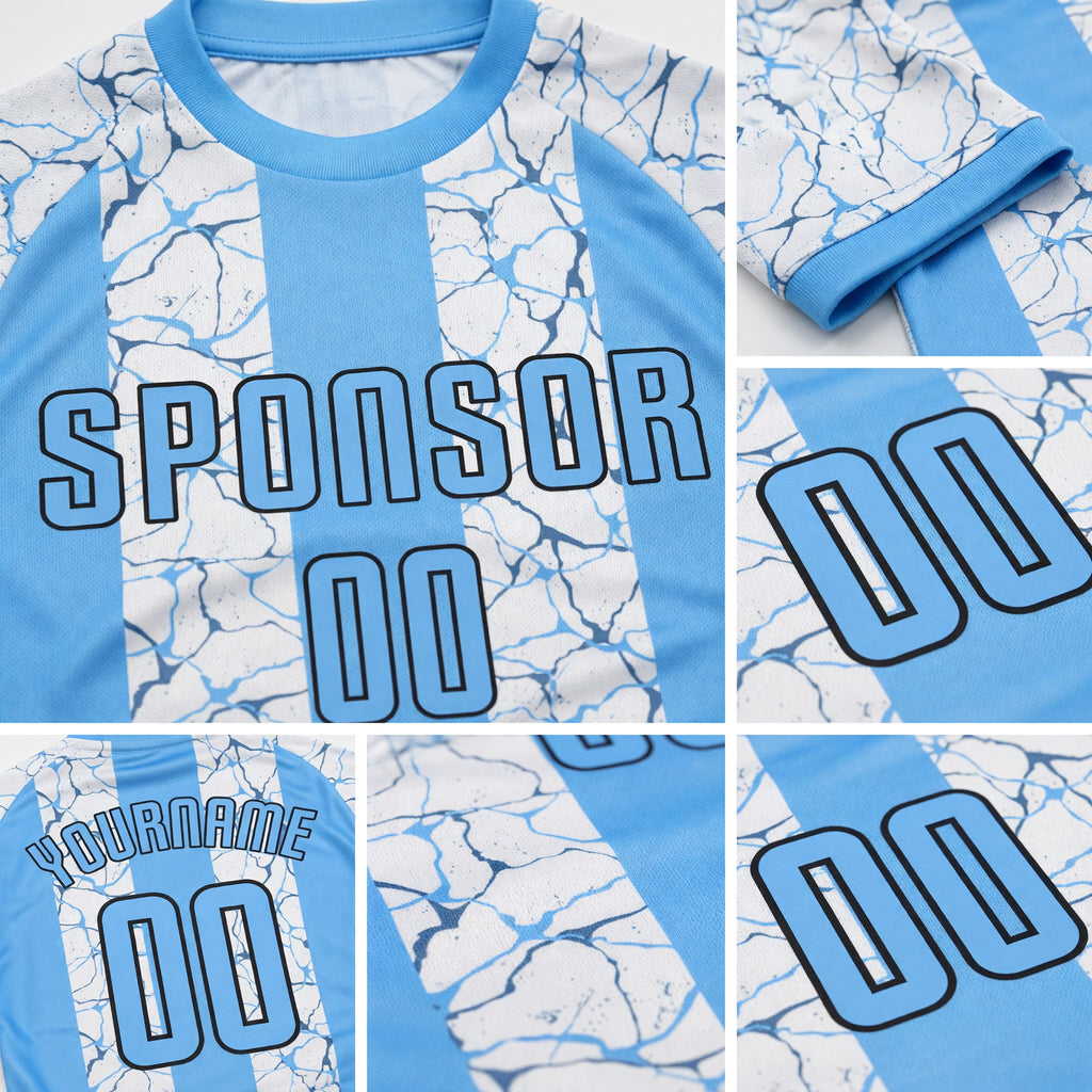 Custom Light Blue Black-White Sublimation Soccer Uniform Jersey detail