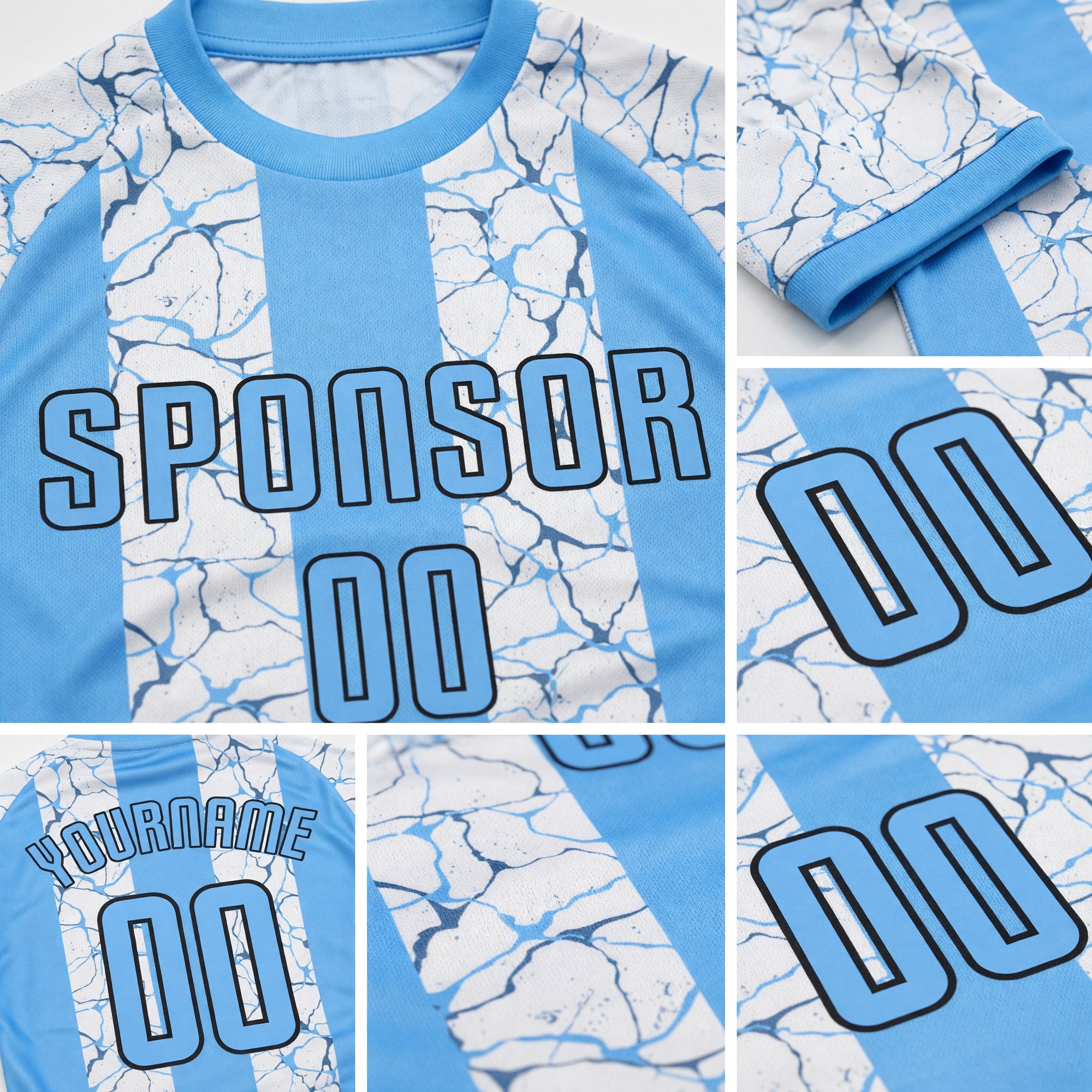 Custom Light Blue Black-White Sublimation Soccer Uniform Jersey detail