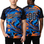 Custom Black Black Royal-Orange Sublimation Soccer Uniform Jersey worn front and back