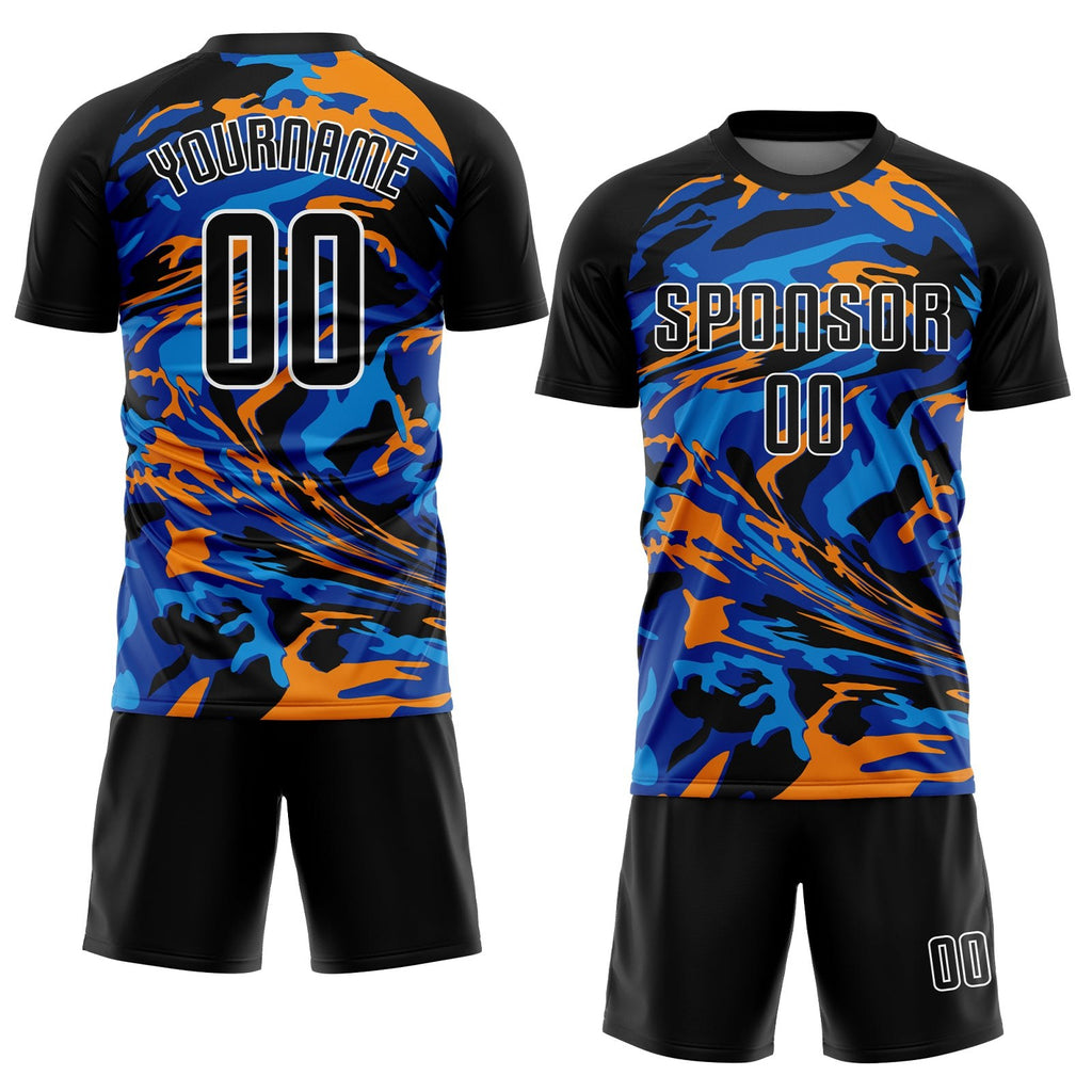 Custom Black Black Royal-Orange Sublimation Soccer Uniform Jersey photo 2
