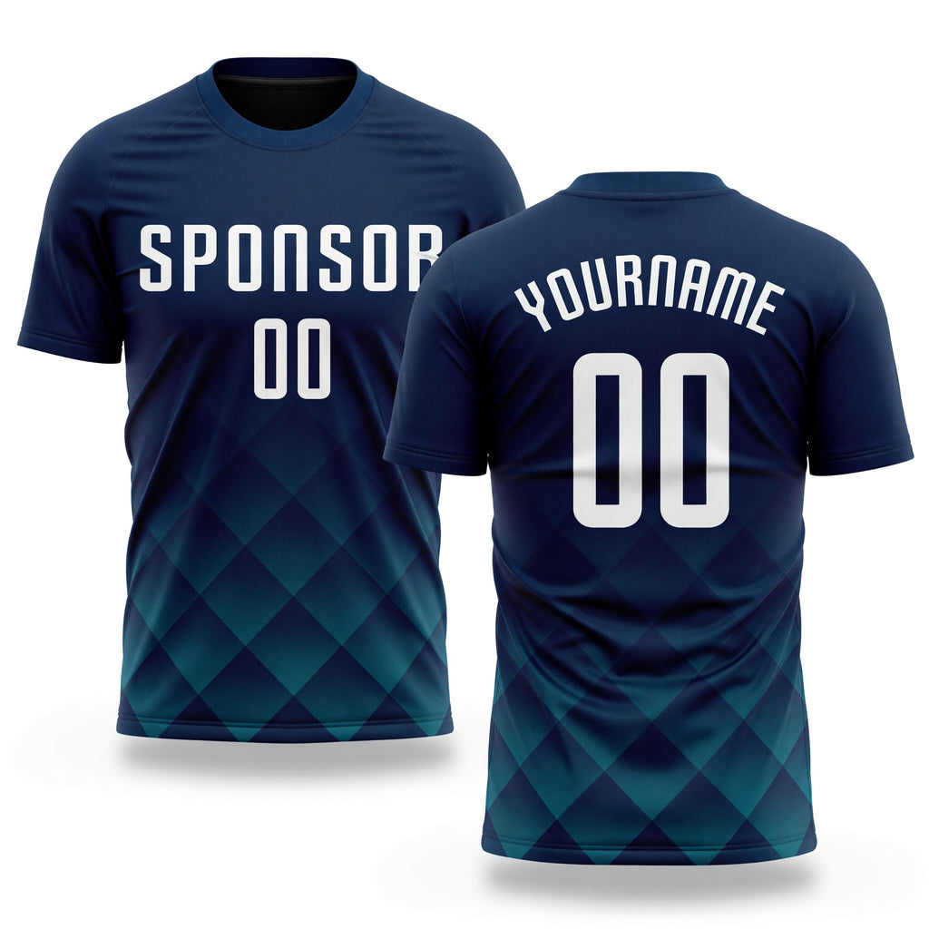 Custom Navy White-Teal Sublimation Soccer Uniform Jersey