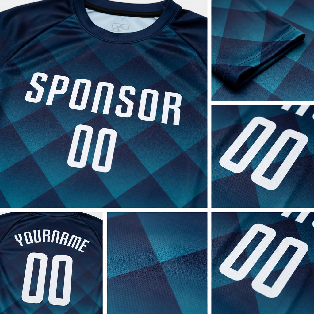 Custom Navy White-Teal Sublimation Soccer Uniform Jersey detail