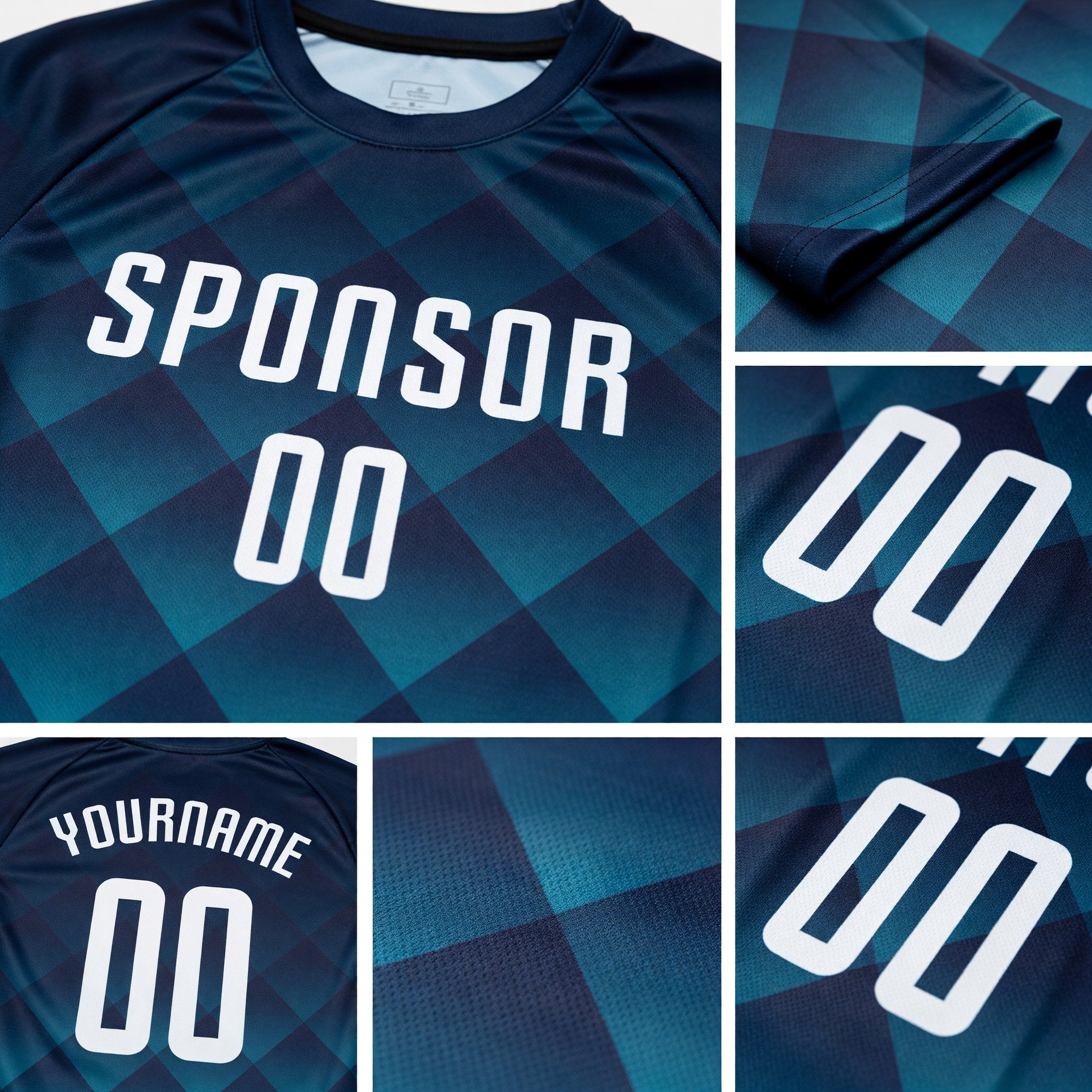 Custom Navy White-Teal Sublimation Soccer Uniform Jersey detail