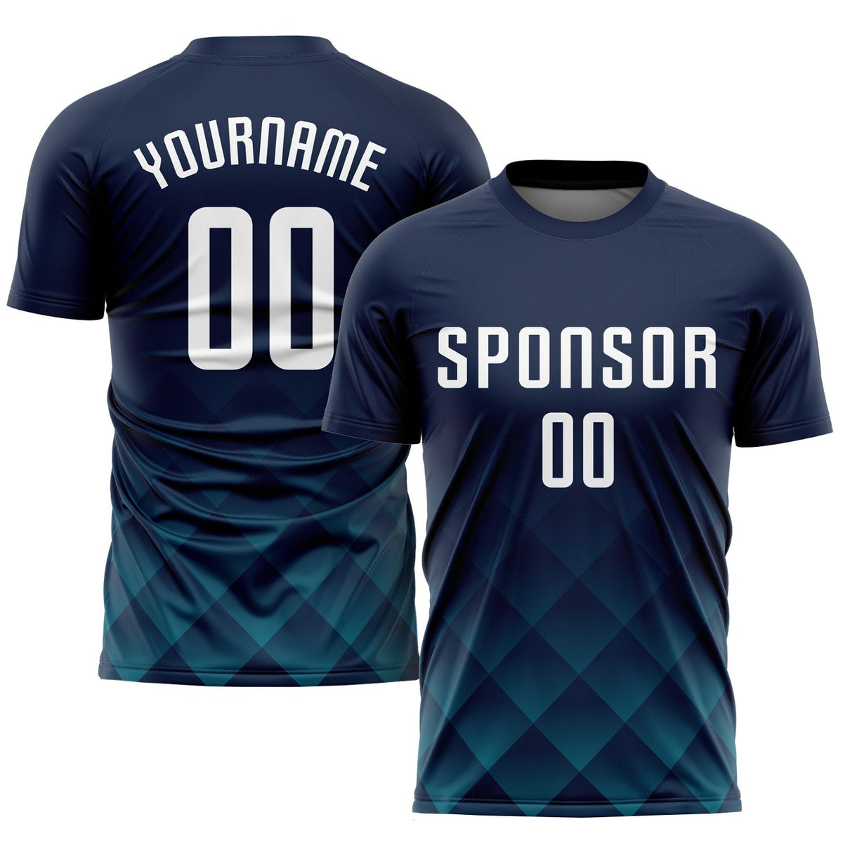 Custom Navy White-Teal Sublimation Soccer Uniform Jersey photo 1