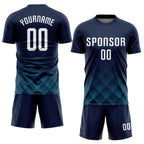 Custom Navy White-Teal Sublimation Soccer Uniform Jersey photo 2