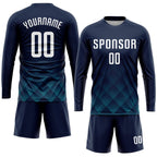 Custom Navy White-Teal Sublimation Soccer Uniform Jersey photo 4