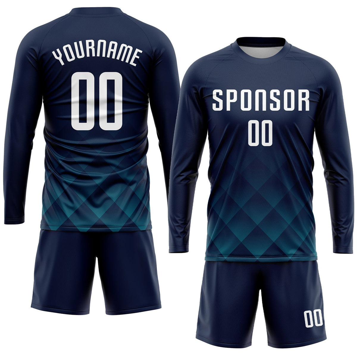 Custom Navy White-Teal Sublimation Soccer Uniform Jersey photo 4