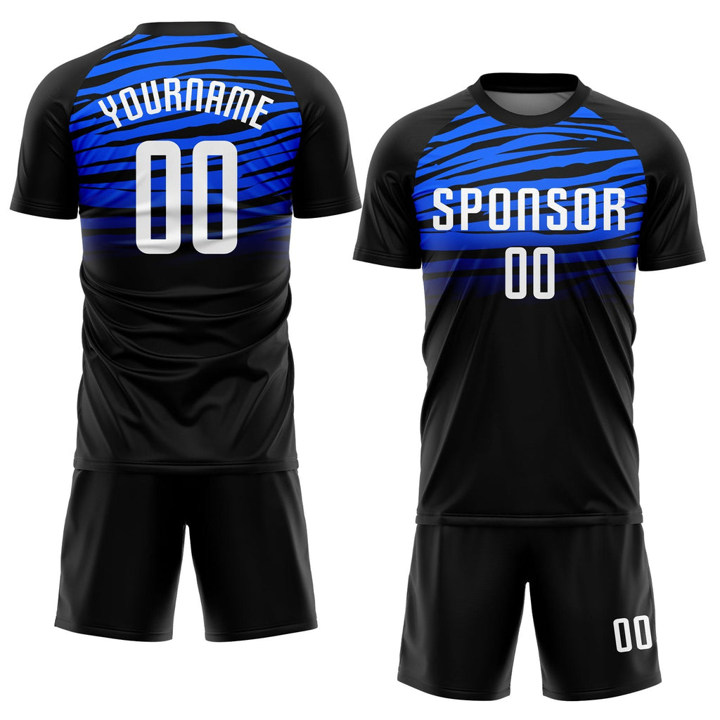 Custom Black White-Royal Sublimation Soccer Uniform Jersey photo 2