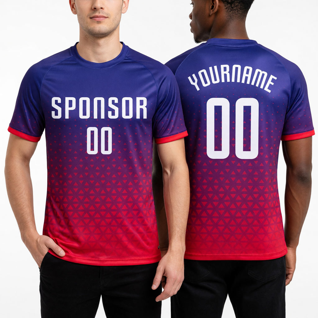 Custom Purple White-Hot Pink Sublimation Soccer Uniform Jersey worn front and back