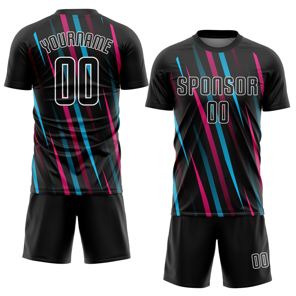 Custom Black Black Light Blue-Pink Sublimation Soccer Uniform Jersey photo 2