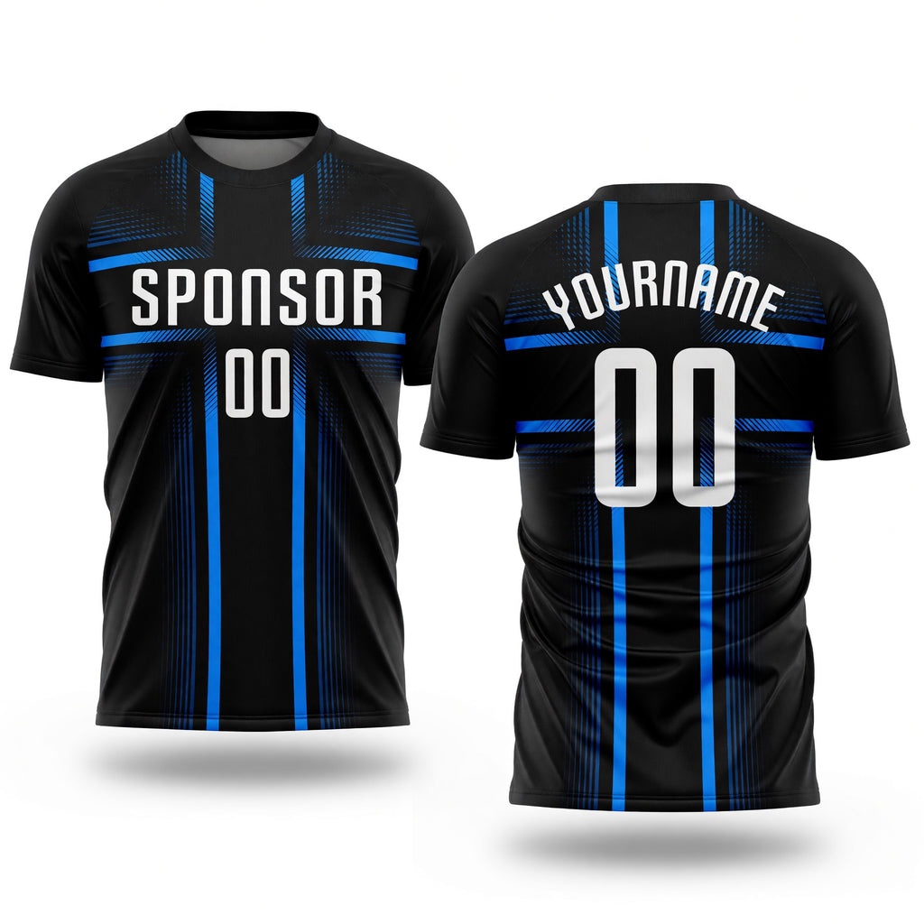 Custom Black White-Light Blue Sublimation Soccer Uniform Jersey