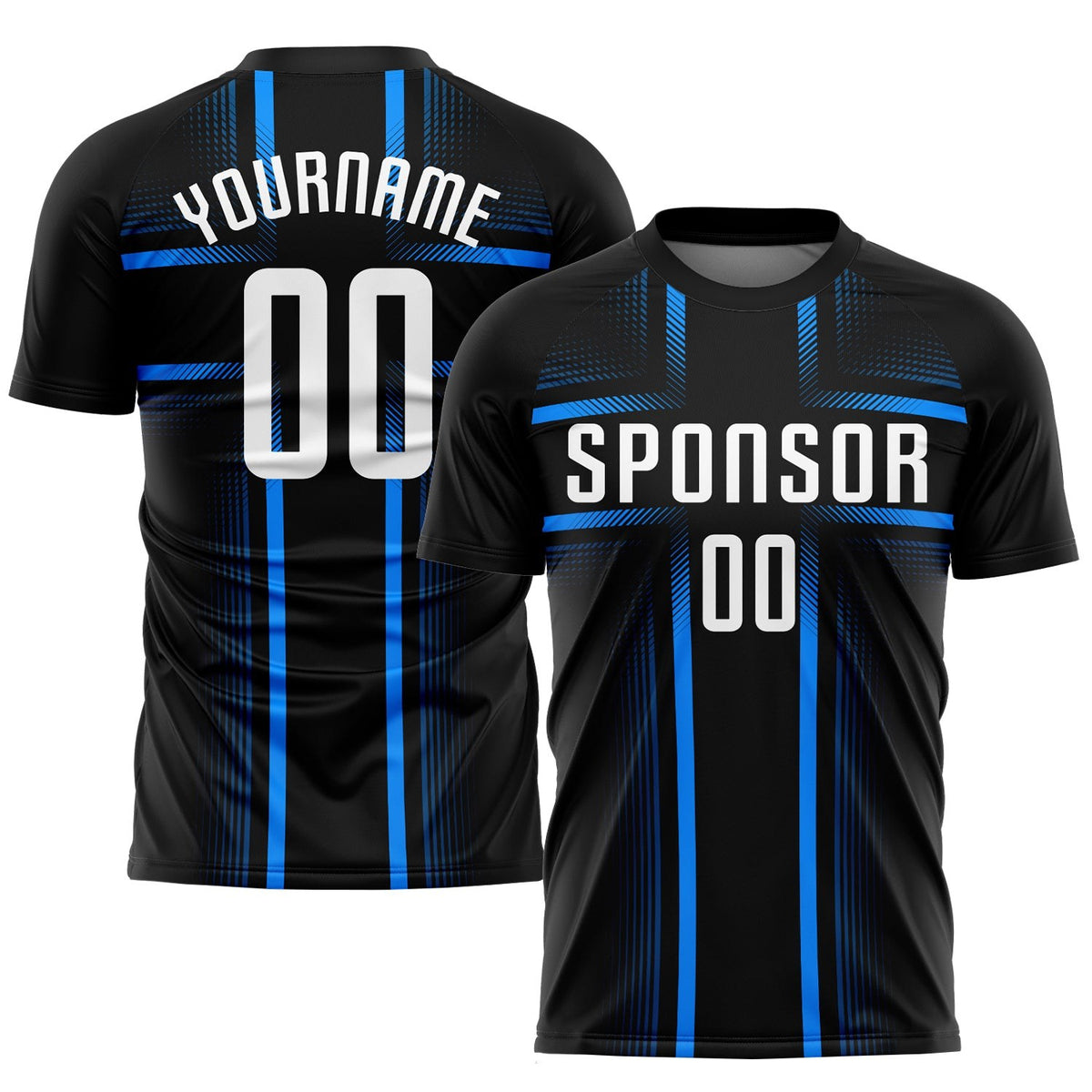 Custom Black White-Light Blue Sublimation Soccer Uniform Jersey photo 1