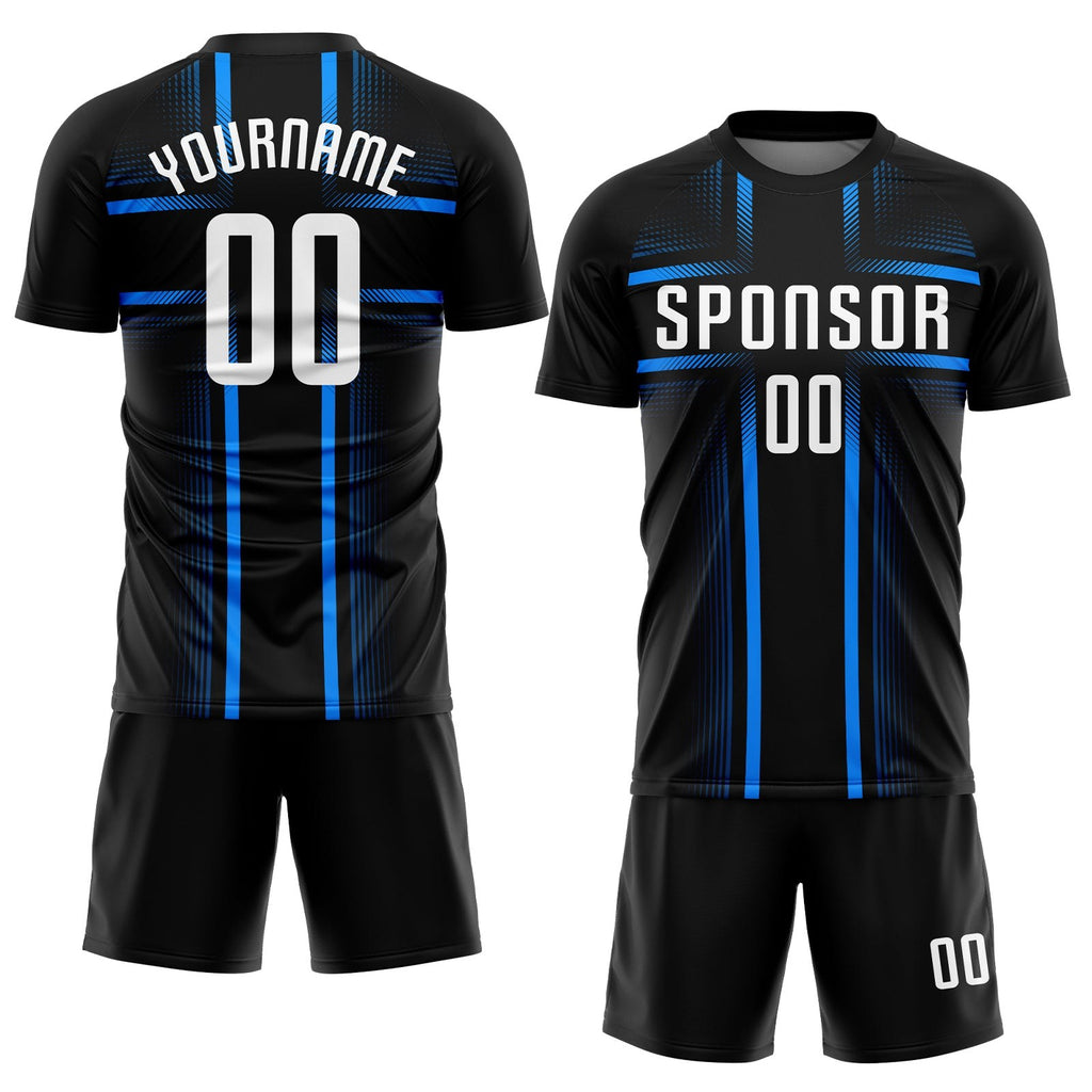 Custom Black White-Light Blue Sublimation Soccer Uniform Jersey photo 2