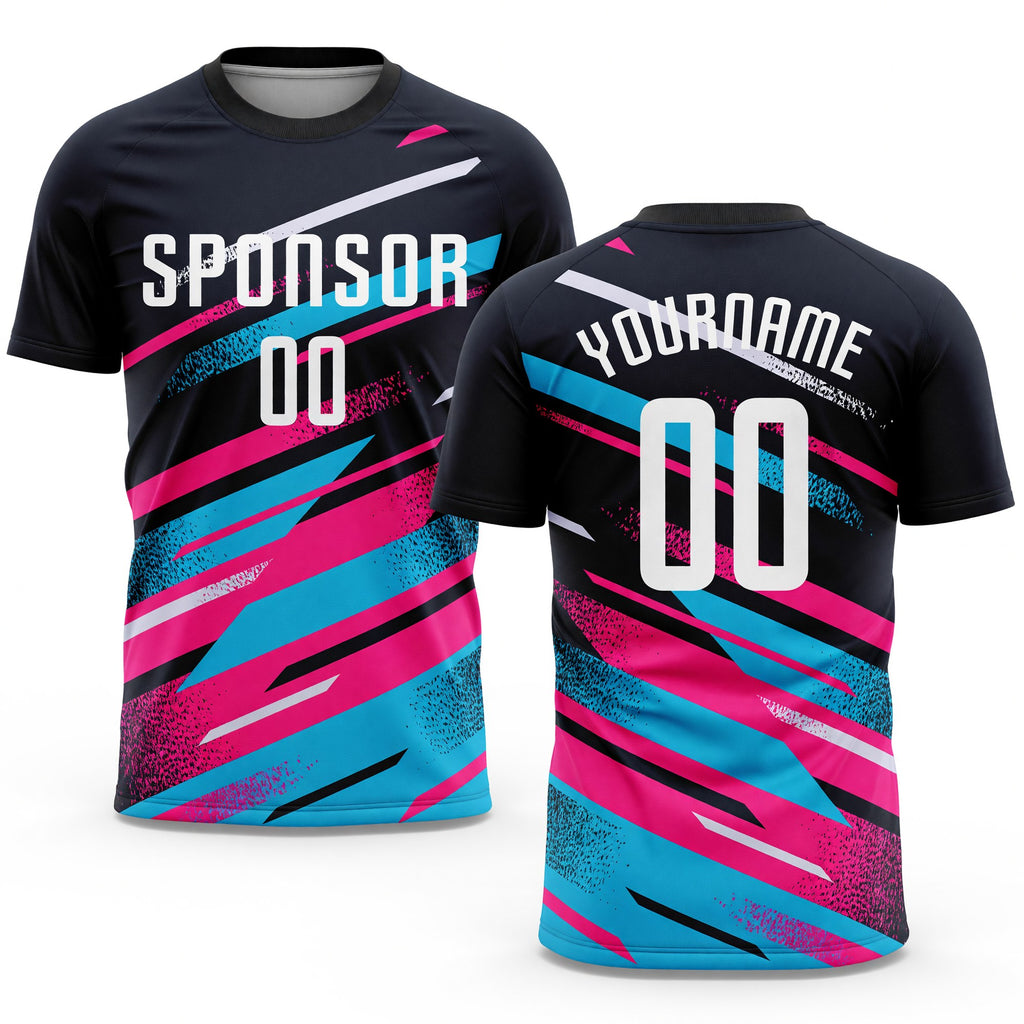 Custom Navy White Pink-Light Blue Sublimation Soccer Uniform Jersey