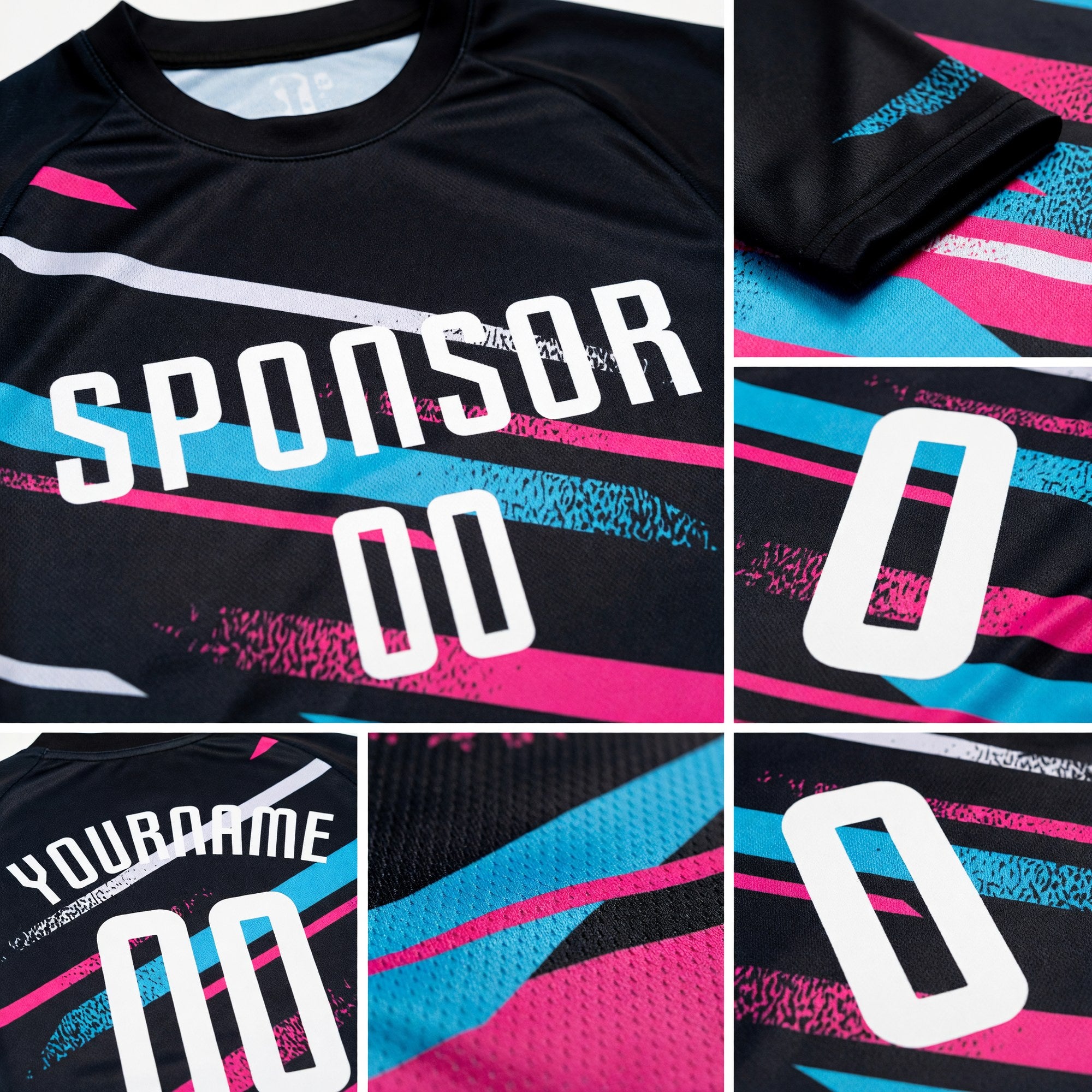Custom Navy White Pink-Light Blue Sublimation Soccer Uniform Jersey detail