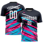 Custom Navy White Pink-Light Blue Sublimation Soccer Uniform Jersey photo 1