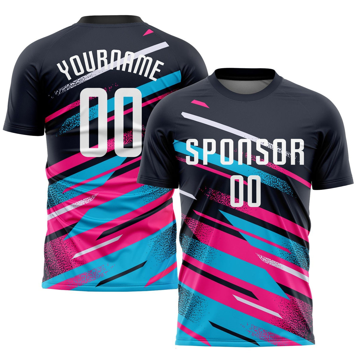 Custom Navy White Pink-Light Blue Sublimation Soccer Uniform Jersey photo 1
