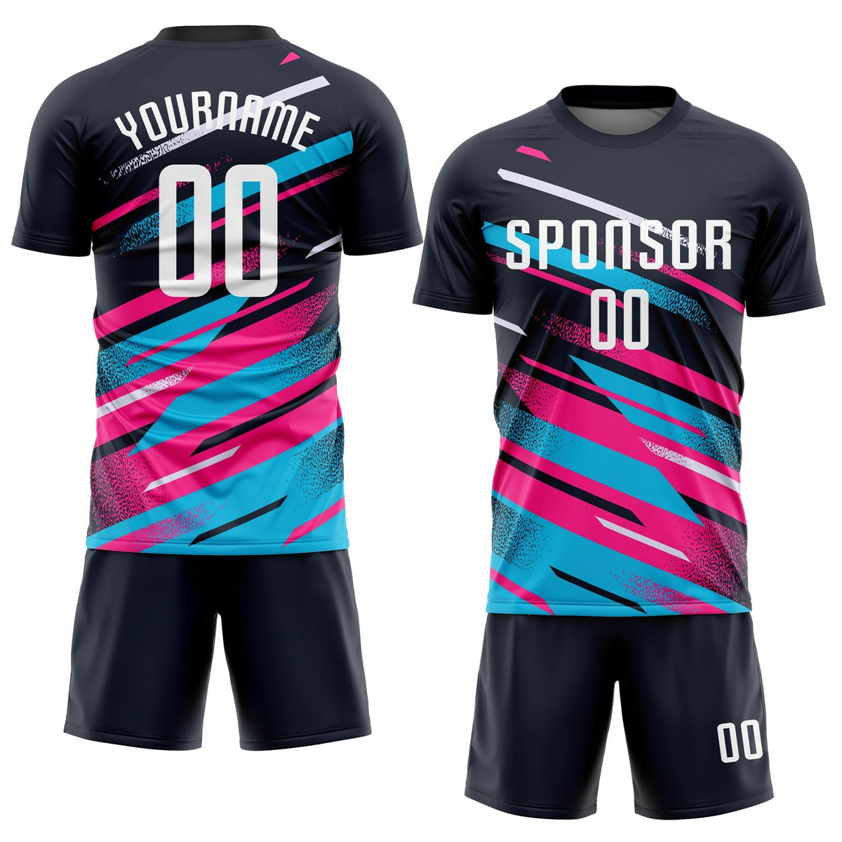 Custom Navy White Pink-Light Blue Sublimation Soccer Uniform Jersey photo 2