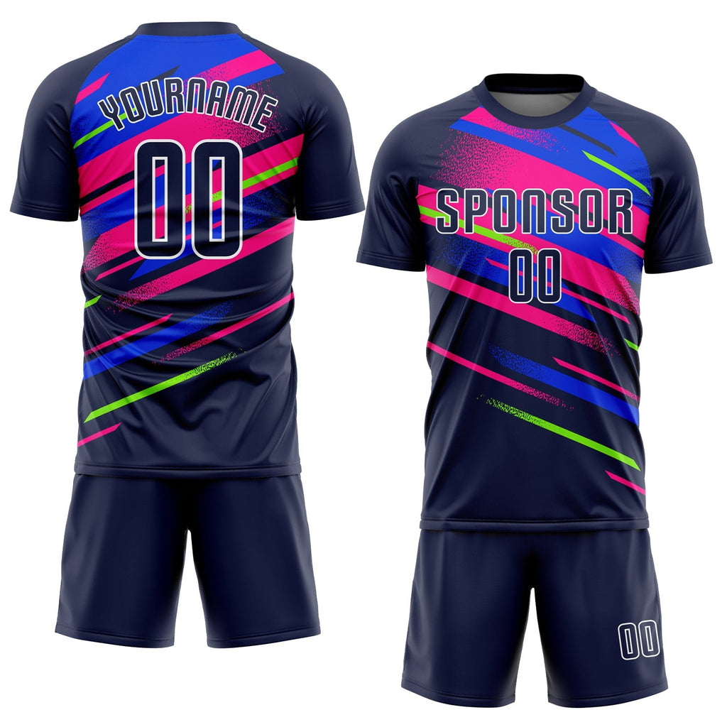 Custom Figure Navy Royal-Pink Sublimation Soccer Uniform Jersey photo 2
