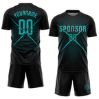 Custom Black Teal Sublimation Soccer Uniform Jersey photo 2