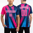 Custom Figure Pink-Royal Sublimation Soccer Uniform Jersey worn front and back