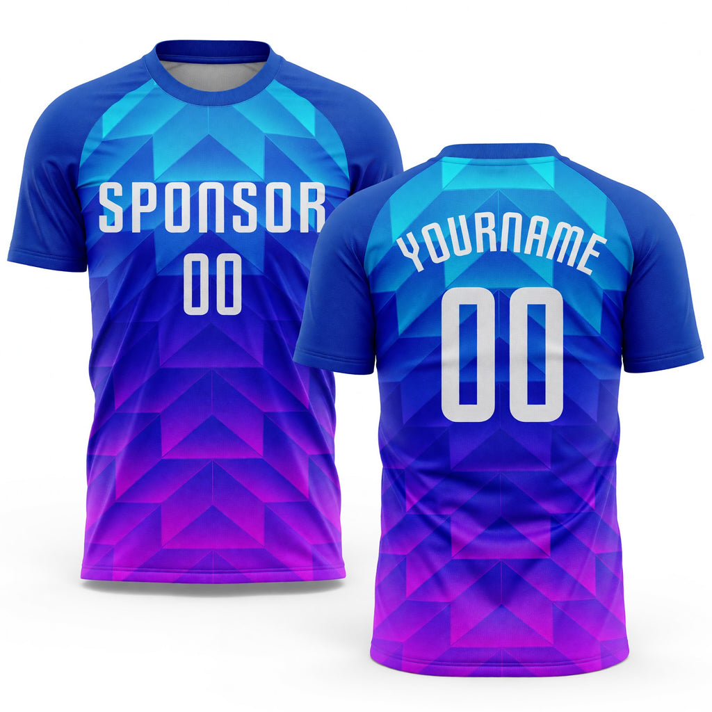 Custom Royal White Light Blue-Hot Pink Sublimation Soccer Uniform Jersey