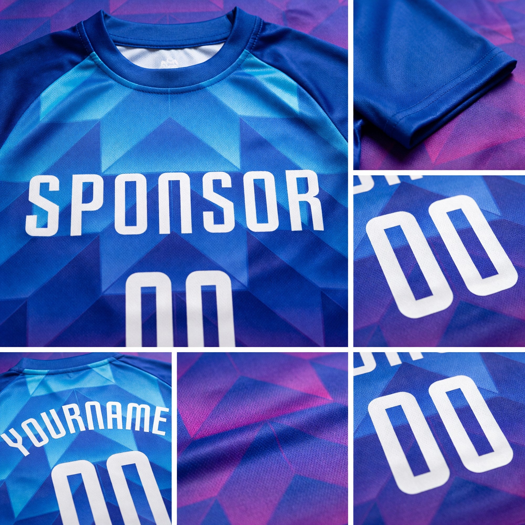 Custom Royal White Light Blue-Hot Pink Sublimation Soccer Uniform Jersey detail