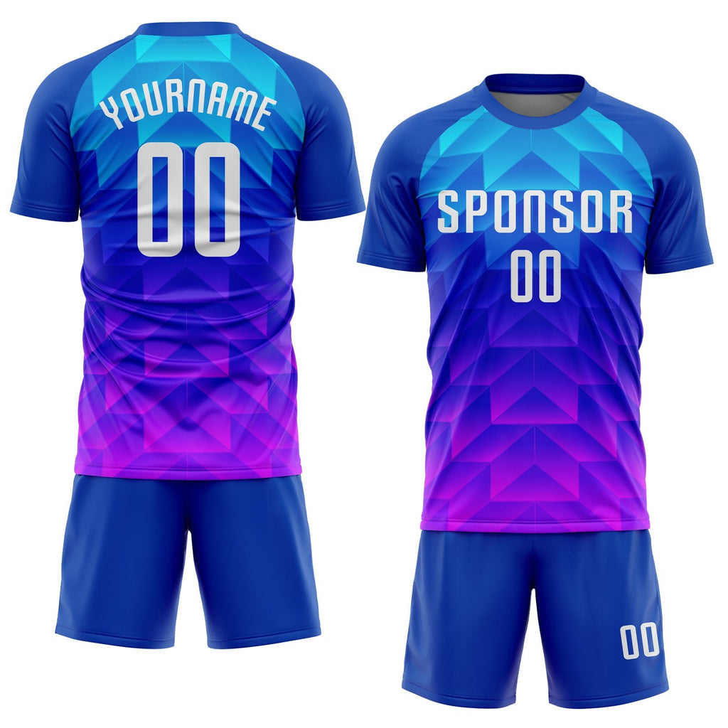 Custom Royal White Light Blue-Hot Pink Sublimation Soccer Uniform Jersey photo 2