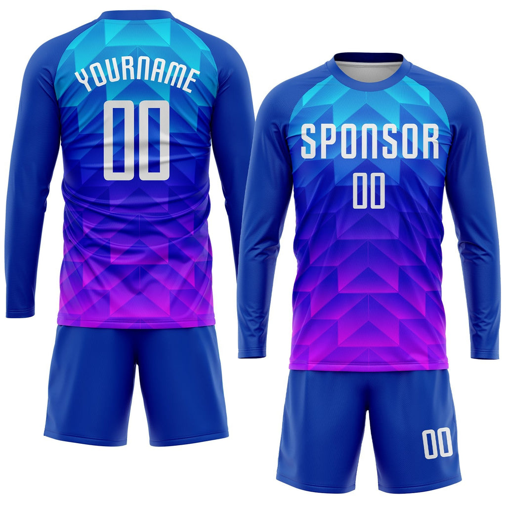 Custom Royal White Light Blue-Hot Pink Sublimation Soccer Uniform Jersey photo 4