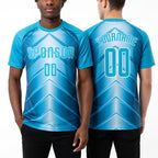 Custom Sky Blue Lakes Blue-White Sublimation Soccer Uniform Jersey worn front and back