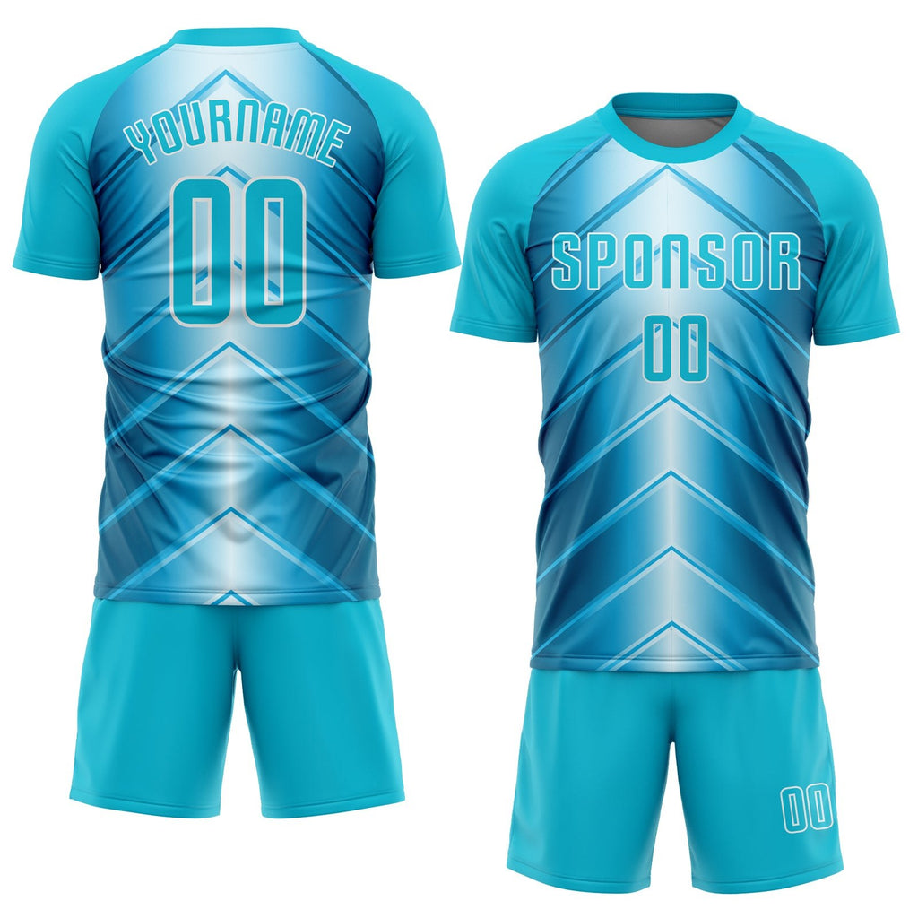 Custom Sky Blue Lakes Blue-White Sublimation Soccer Uniform Jersey photo 2
