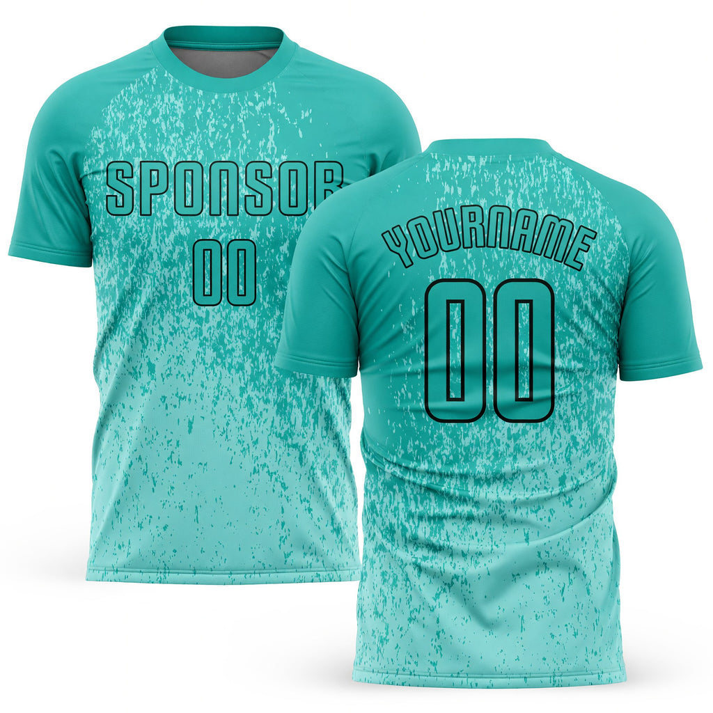 Custom Aqua Aqua-Black Sublimation Soccer Uniform Jersey