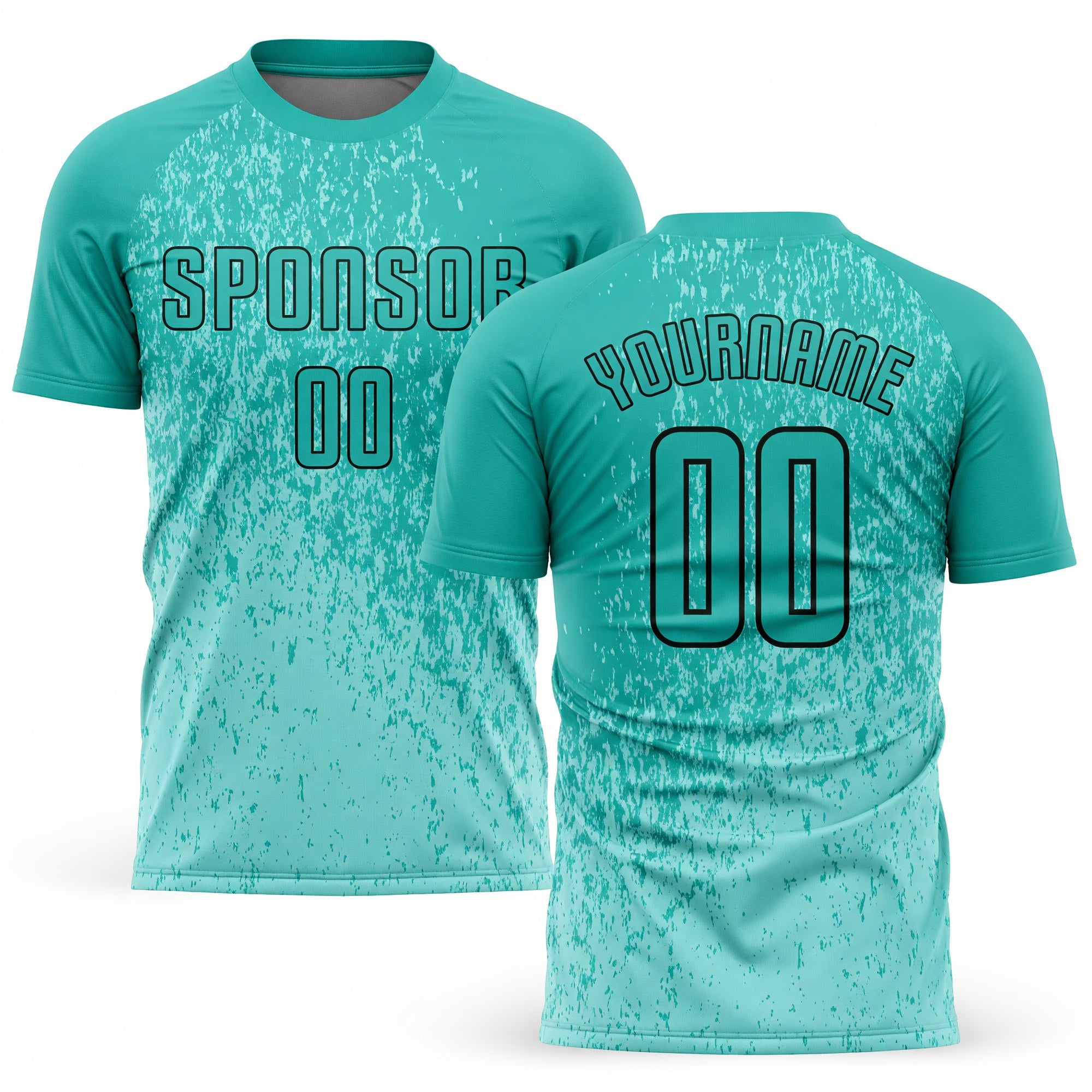 Custom Aqua Aqua-Black Sublimation Soccer Uniform Jersey