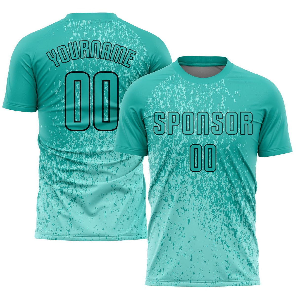 Custom Aqua Aqua-Black Sublimation Soccer Uniform Jersey photo 1