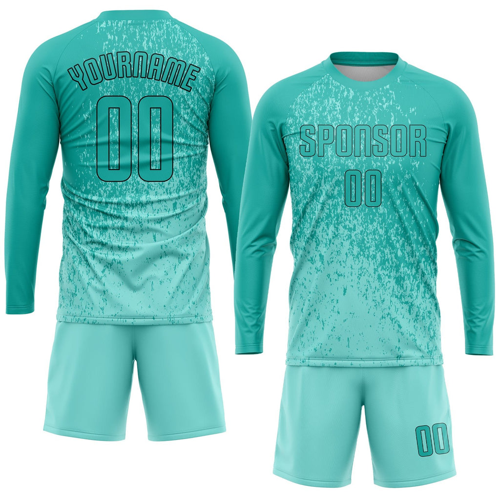 Custom Aqua Aqua-Black Sublimation Soccer Uniform Jersey photo 3