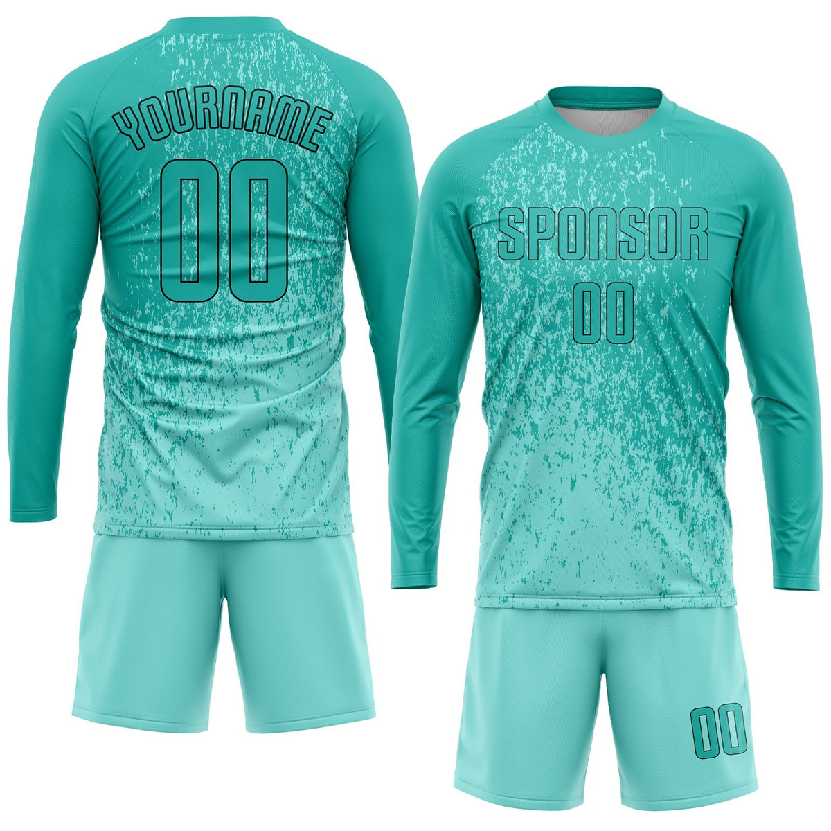 Custom Aqua Aqua-Black Sublimation Soccer Uniform Jersey photo 3