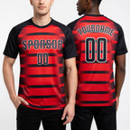 Custom Red Navy-White Sublimation Soccer Uniform Jersey worn front and back