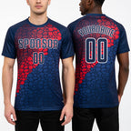 Custom Navy Navy-Red Sublimation Soccer Uniform Jersey worn front and back