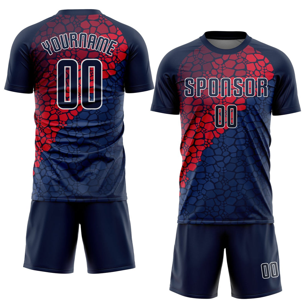 Custom Navy Navy-Red Sublimation Soccer Uniform Jersey photo 2