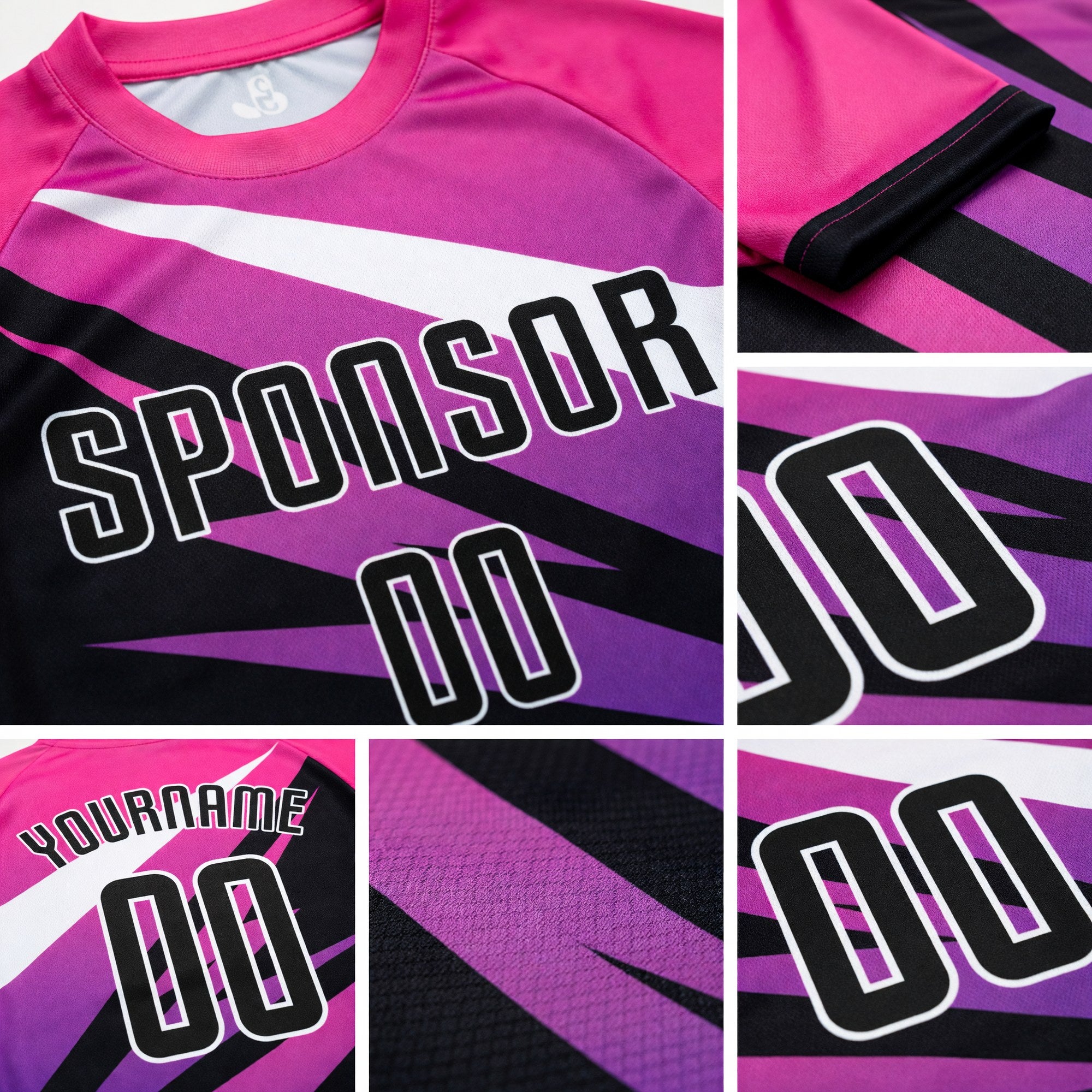 Custom Pink Black-White Sublimation Soccer Uniform Jersey detail