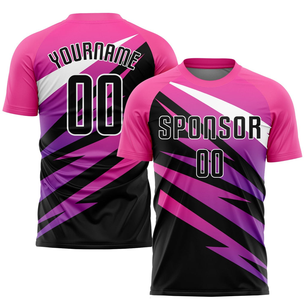 Custom Pink Black-White Sublimation Soccer Uniform Jersey photo 1