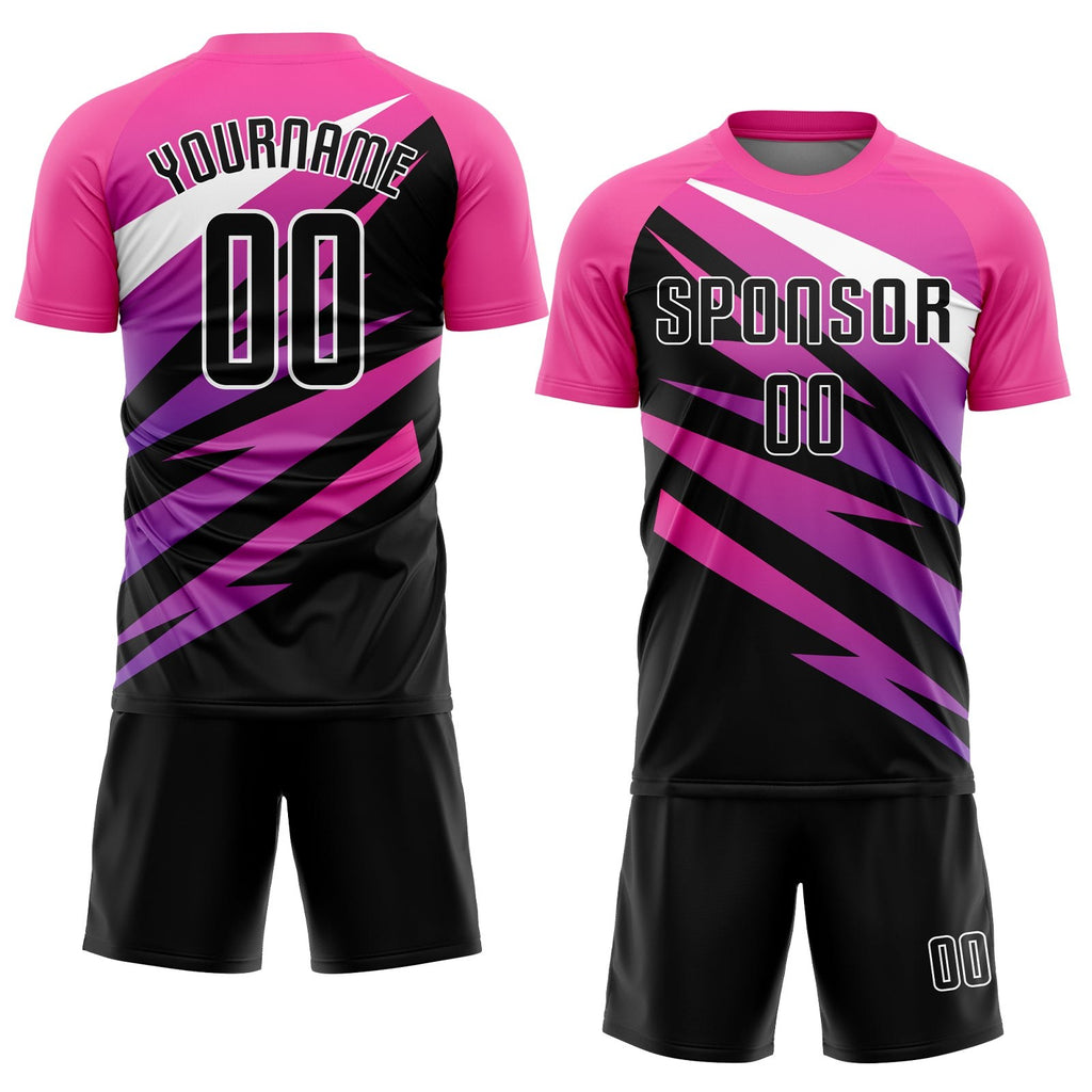 Custom Pink Black-White Sublimation Soccer Uniform Jersey photo 2