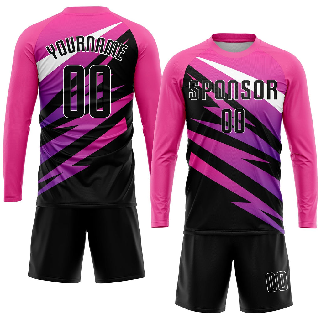 Custom Pink Black-White Sublimation Soccer Uniform Jersey photo 4