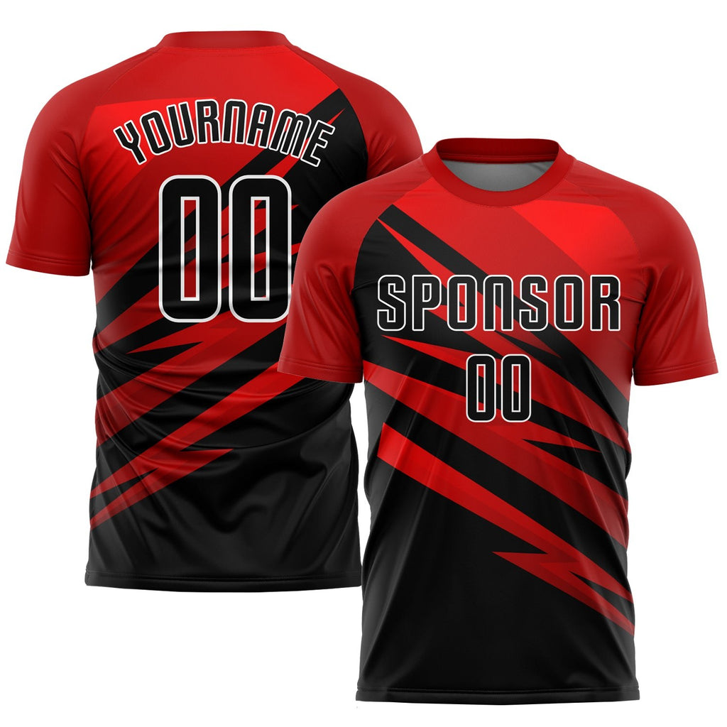 Custom Red Black-White Sublimation Soccer Uniform Jersey photo 1