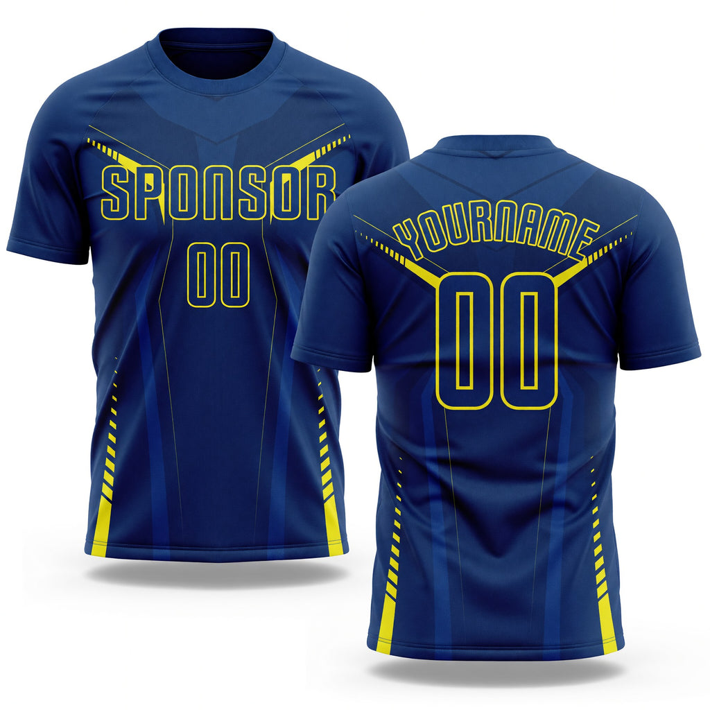Custom US Navy Blue Gold Sublimation Soccer Uniform Jersey