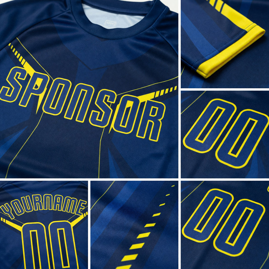 Custom US Navy Blue Gold Sublimation Soccer Uniform Jersey detail